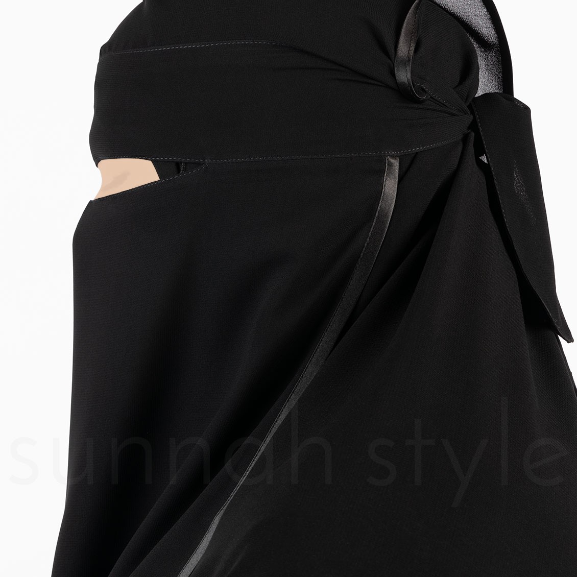 Sunnah Style Satin Trimmed Two Layer Niqab Black